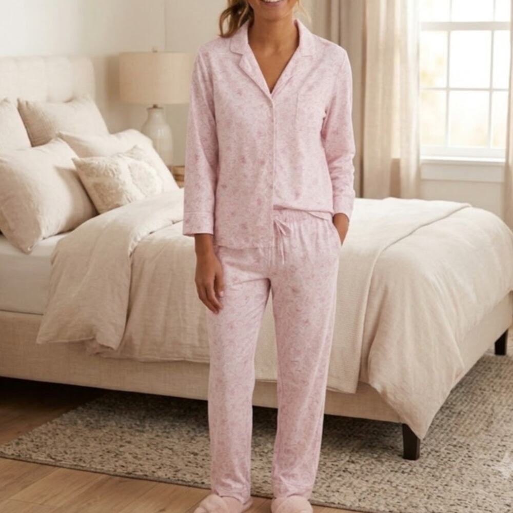 Lauren Ralph Lauren Black Label Flannel Pajama Set M Long Sleeve Pink Paisley PJ